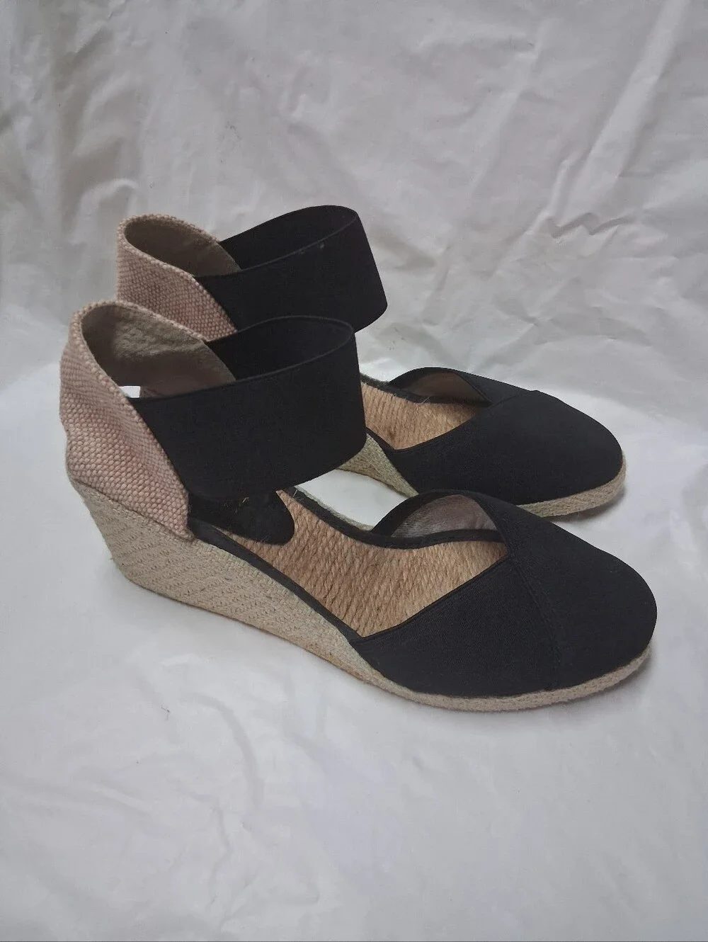 Lauren Ralph Lauren Black Espadrille Wedge Sandals Women Sz 7B Preowned